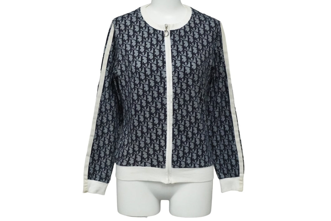 Christian Dior クリスチャンディオール ジャケット トロッター 総柄 ロゴ ネイビー サイズ40 良品 中古 シルバー金具 60316
