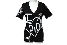 Load image into Gallery viewer, Christian Dior クリスチャンディオール 半袖VネックＴシャツ 4A16155957 ブラックホワイト コットン 美品 中古 60318
