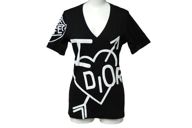Christian Dior クリスチャンディオール 半袖VネックＴシャツ 4A16155957 ブラックホワイト コットン 美品 中古 60318