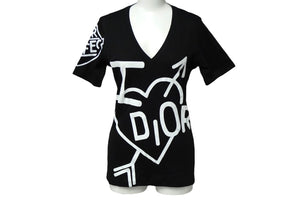 Christian Dior クリスチャンディオール 半袖VネックＴシャツ 4A16155957 ブラックホワイト コットン 美品 中古 60318