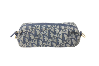 Christian Dior クリスチャンディオール ポーチ トロッター MC1011 ネイビー キャンバス ゴールド金具 良品 中古 60331