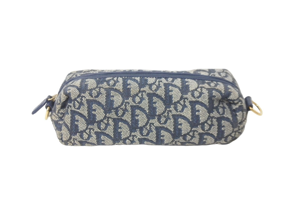 Christian Dior クリスチャンディオール ポーチ トロッター MC1011 ネイビー キャンバス ゴールド金具 良品 中古 60331