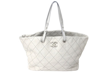 CHANEL シャネル ココマーク トートバッグ オンザロード 13番台 ワイルドステッチ レザー グレー シルバー金具 美品 中古 60349