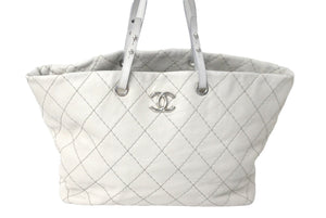 CHANEL シャネル ココマーク トートバッグ オンザロード 13番台 ワイルドステッチ レザー グレー シルバー金具 美品 中古 60349