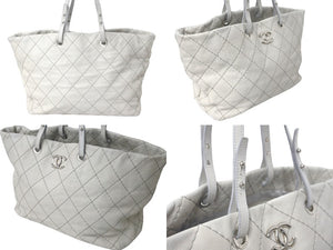 CHANEL シャネル ココマーク トートバッグ オンザロード 13番台 ワイルドステッチ レザー グレー シルバー金具 美品 中古 60349