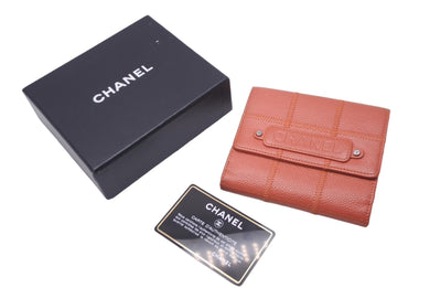 CHANEL シャネル チョコバー 三つ折り財布 10番台 レザー オレンジ 小銭入れ付き 美品 中古 60352