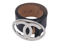 Load image into Gallery viewer, CHANEL シャネル ベルト ココマークバックル 00V刻印 レザー ブラック シルバー金具 良品 中古 60353