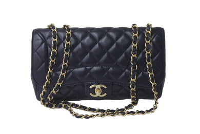 極美品 CHANEL シャネル チェーンショルダーバッグ シングルフラップ マトラッセ23 21番台 ラムスキン ネイビー ゴールド金具 中古 60362
