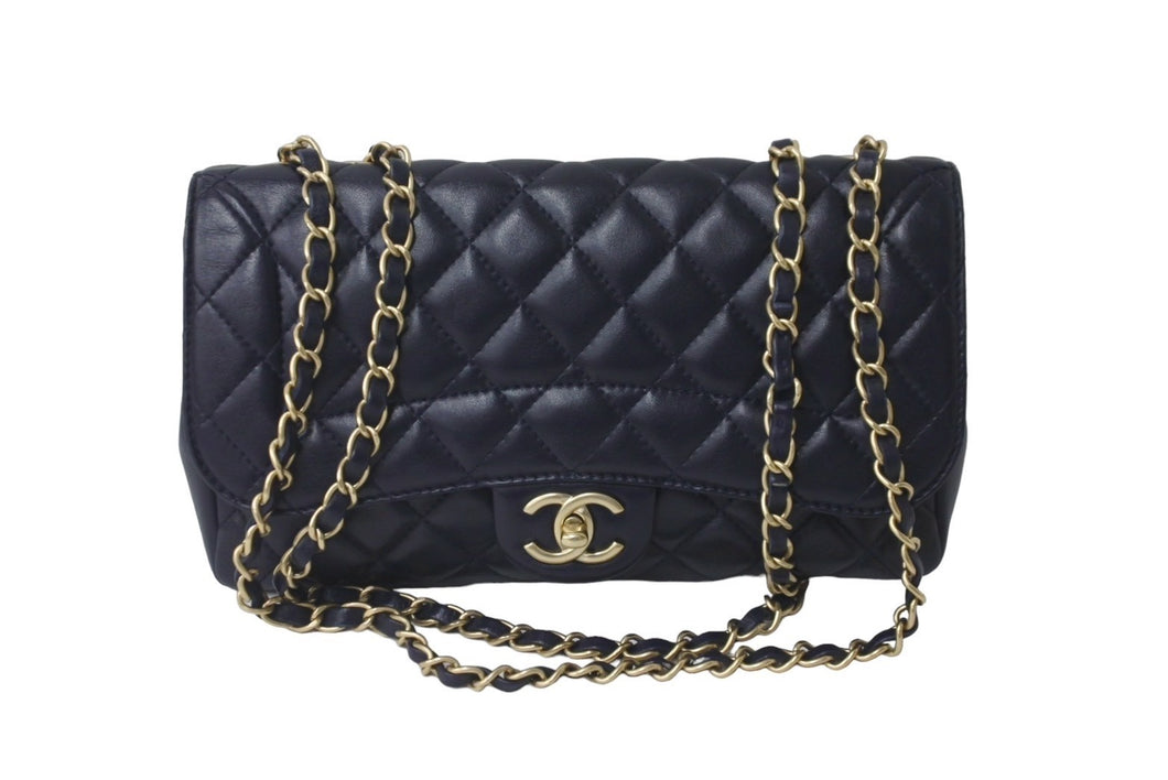 極美品 CHANEL シャネル チェーンショルダーバッグ シングルフラップ マトラッセ23 21番台 ラムスキン ネイビー ゴールド金具 中古 60362