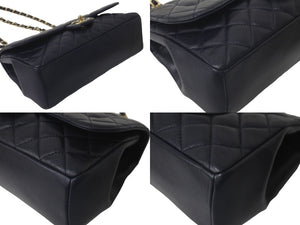 極美品 CHANEL シャネル チェーンショルダーバッグ シングルフラップ マトラッセ23 21番台 ラムスキン ネイビー ゴールド金具 中古 60362