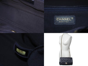 極美品 CHANEL シャネル チェーンショルダーバッグ シングルフラップ マトラッセ23 21番台 ラムスキン ネイビー ゴールド金具 中古 60362