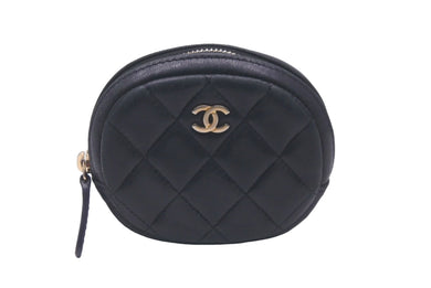 CHANEL シャネル コインケース 小銭入れ ココマーク ラムスキン マトラッセ 27番台 ブラック 美品 中古 60370