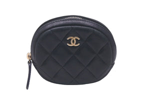 CHANEL シャネル コインケース 小銭入れ ココマーク ラムスキン マトラッセ 27番台 ブラック 美品 中古 60370
