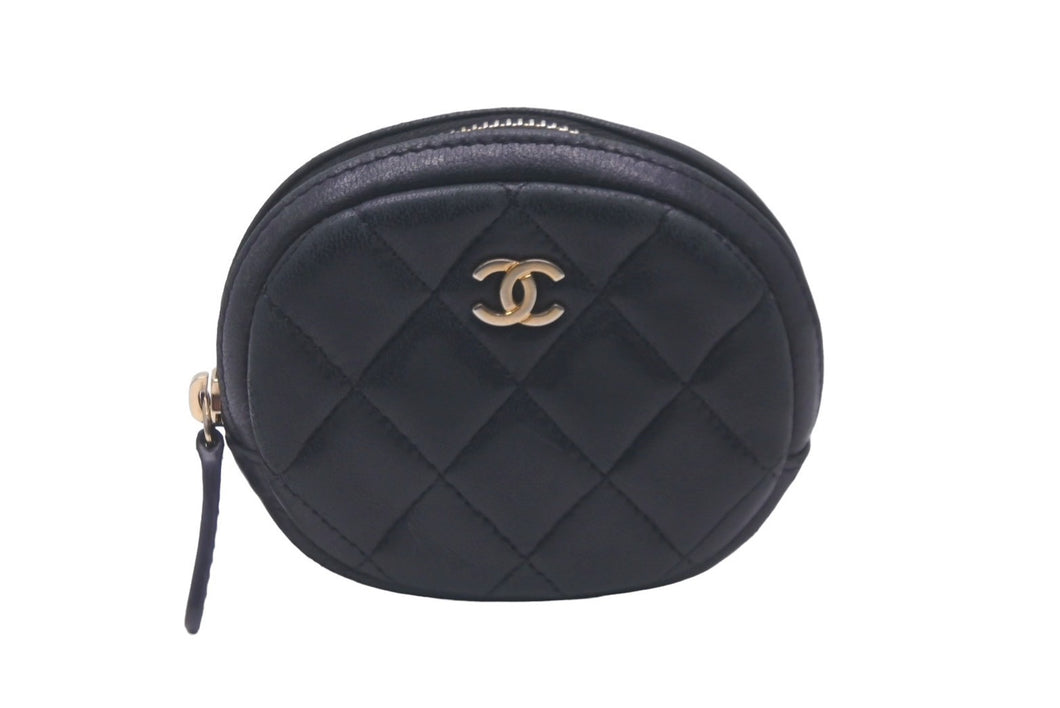 CHANEL シャネル コインケース 小銭入れ ココマーク ラムスキン マトラッセ 27番台 ブラック 美品 中古 60370
