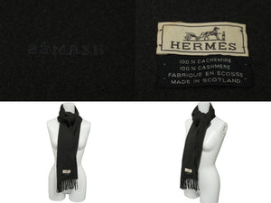 HERMES エルメス マフラー ショール カーキ系 カシミヤ 全長161cm 幅38 ロゴ刺繍 良品 中古 60374