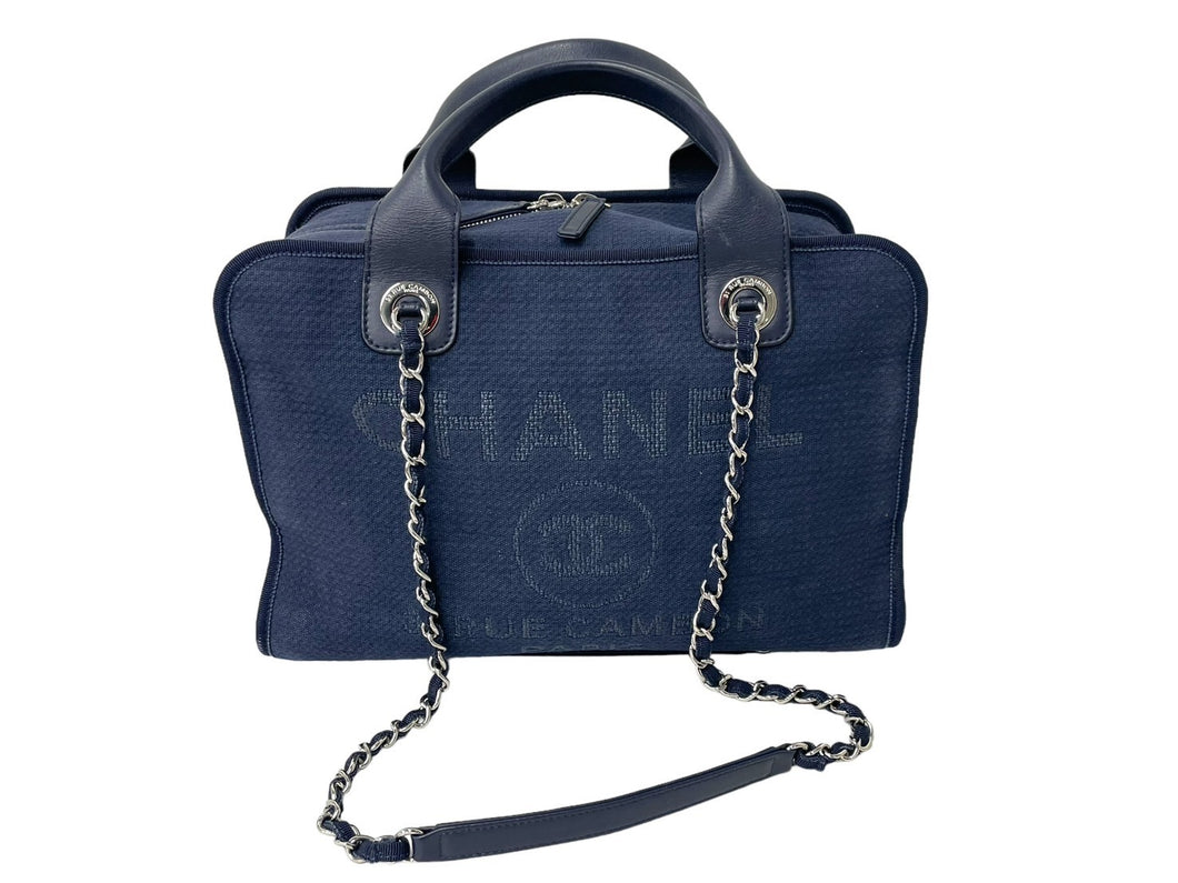 CHANEL シャネル ハンドバッグ 2Wayバッグ ドーヴィルライン ネイビー A92750 ランダム番号 コットンキャンバス 美品 中古 60378