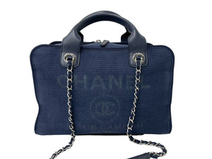 CHANEL シャネル ハンドバッグ 2Wayバッグ ドーヴィルライン ネイビー A92750 ランダム番号 コットンキャンバス 美品 中古 60378