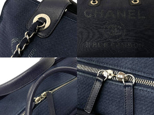 CHANEL シャネル ハンドバッグ 2Wayバッグ ドーヴィルライン ネイビー A92750 ランダム番号 コットンキャンバス 美品 中古 60378