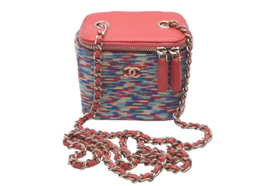 極美品 CHANEL シャネル チェーンショルダーバッグ バニティバッグ ラムスキン コットン 31番台 2021-22年 マルチカラー 中古 60384