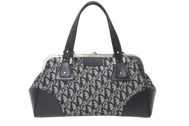 極美品 Christian Dior クリスチャンディオール トロッター ハンドバッグ ブラック ロゴ 鞄 キャンバス レザー 手持ち 中古 60399