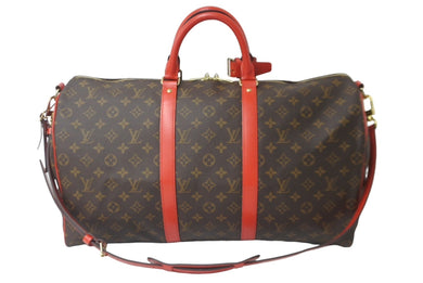 極美品 LOUIS VUITTON ルイヴィトン ボストンバッグ キーポール バンドリエール 50 モノグラム ブラウン レッド M44740 中古 60401