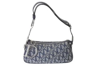 Christian Dior クリスチャンディオール ワンショルダー ハンドバッグ トロッター シルバー金具 ネイビー 美品 中古 60417