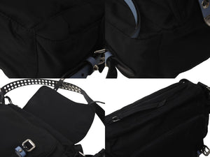 PRADA プラダ ナイロン スタッズショルダーバッグ ブラック トライアングルロゴ シルバー金具 レザー 1BD118 美品 中古 60418 