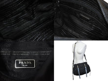 画像をギャラリービューアに読み込む, PRADA プラダ ナイロン スタッズショルダーバッグ ブラック トライアングルロゴ シルバー金具 レザー 1BD118 美品 中古 60418 