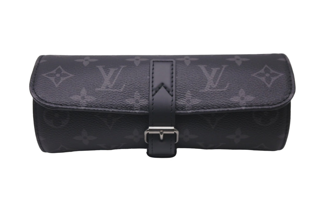 新品同様 LOUIS VUITTON ルイヴィトン 時計ケース M43385 エテュイ・3 モントル ブラック モノグラムエクリプス 中古 60421