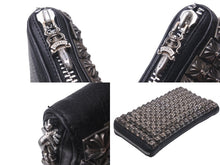 Load image into Gallery viewer, CHROME HEARTS クロムハーツ 全面 ピラミッド ボックス CHプラス スタッズ 長財布 ブラック シルバー925 レザー 美品 中古 60439