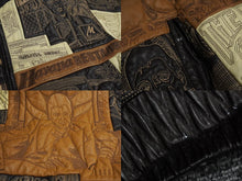 Load image into Gallery viewer, HPNOTIQ ヒプノティック レザージャケット ブラウン スカーフェイス 切り替え 刺繍デザイン 中綿入り サイズ2XL 良品 中古 60443