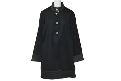 CHROME HEARTS クロムハーツ フード付きフローラルハートボタンレザー切替カシミヤコート ブラック サイズXS 中古 60473