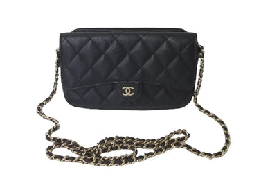 極美品 CHANEL シャネル ココマーク ウォレットチェーン ショルダーバッグ 31番台 キャビアスキン ブラック 中古 60483