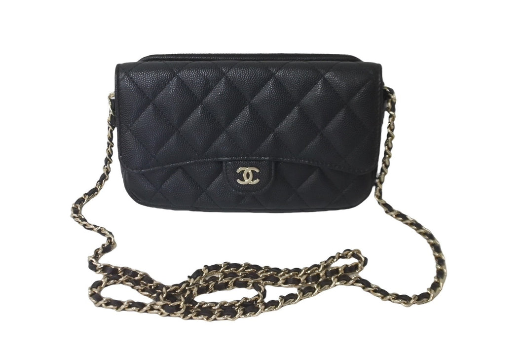 極美品 CHANEL シャネル ココマーク ウォレットチェーン ショルダーバッグ 31番台 キャビアスキン ブラック 中古 60483