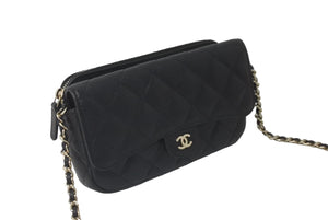 極美品 CHANEL シャネル ココマーク ウォレットチェーン ショルダーバッグ 31番台 キャビアスキン ブラック 中古 60483