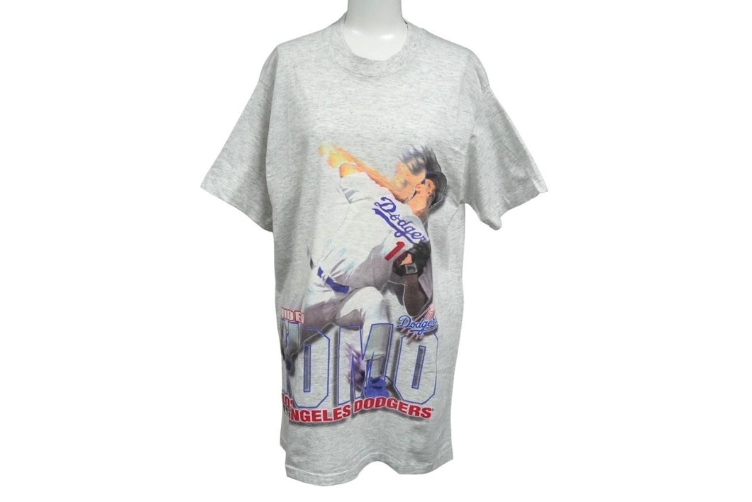 VINTAGE 1995年 野茂英雄 半袖Ｔシャツ ロサンゼルス ドジャース MLB 霜降りグレー コットン サイズM 美品 中古 60517