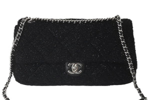 極美品 CHANEL シャネル マトラッセ プールトゥ グリッター チェーン ショルダーバッグ 24番台 ブラック シルバー金具 中古 60544