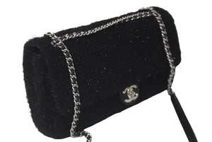 極美品 CHANEL シャネル マトラッセ プールトゥ グリッター チェーン ショルダーバッグ 24番台 ブラック シルバー金具 中古 60544