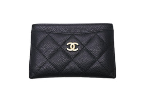極美品 CHANEL シャネル カードケース 22番台 ココマーク ブラック キャビアスキン ゴールド金具 中古 60548