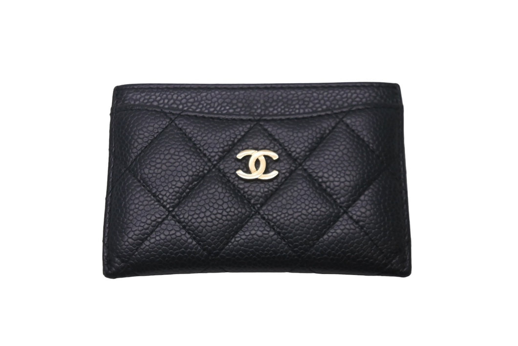 極美品 CHANEL シャネル カードケース 22番台 ココマーク ブラック キャビアスキン ゴールド金具 中古 60548