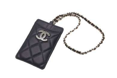 極美品 CHANEL シャネル カードケース マトラッセ チェーンストラップ ラムスキン A01745 ブラック ゴールド金具 中古 60551
