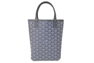 極美品 GOYARD ゴヤール ハンドバッグ ポワティエ ヘリンボーン柄 グレー ホワイト 中古 60553