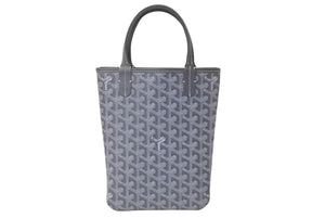 極美品 GOYARD ゴヤール ハンドバッグ ポワティエ ヘリンボーン柄 グレー ホワイト 中古 60553