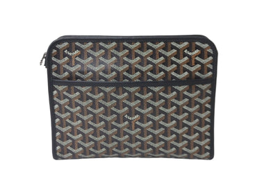 GOYARD ゴヤール クラッチバッグ ジュバンスMM ヘリンボーン柄 ブラック ブラウン シルバー金具 美品 中古 60556