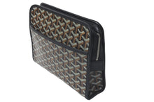 画像をギャラリービューアに読み込む, GOYARD ゴヤール クラッチバッグ ジュバンスMM ヘリンボーン柄 ブラック ブラウン シルバー金具 美品 中古 60556