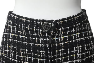 極美品 CHANEL シャネル ツイード パンツ マルチカラー ブラック ビジュー ジップ ボトムス P61105V46414 サイズ34 中古 60575