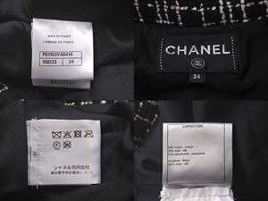極美品 CHANEL シャネル ツイード パンツ マルチカラー ブラック ビジュー ジップ ボトムス P61105V46414 サイズ34 中古 60575