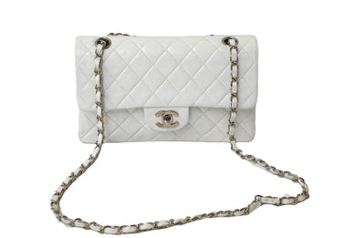 CHANEL シャネル チェーンショルダーバッグ Wフラップ マトラッセ 5番台 1998年 カーフ ホワイト シルバー金具 美品 中古 60597