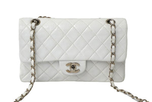 CHANEL シャネル チェーンショルダーバッグ Wフラップ マトラッセ 5番台 1998年 カーフ ホワイト シルバー金具 美品 中古 60597