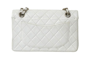 CHANEL シャネル チェーンショルダーバッグ Wフラップ マトラッセ 5番台 1998年 カーフ ホワイト シルバー金具 美品 中古 60597